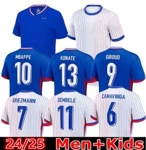 Maillots de Futebol Futebol Jerseys Francês Benzema MBAPPE GRIEZMANN POGBA 24 25 Francia Homens Crianças KIMPEMBE FEKIR Maillot Mulheres Camisa Hommes Kante Jersey