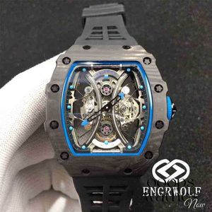 Lüks Mens Mechanicsl Saatler Engrwolf Watch RM53-01 Serisi 2824 Otomatik Mekanik Karbon Fiber Siyah Bant Erkekler En Kalite Bilek Wlichss