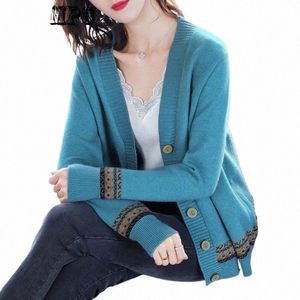 Wtempo Spring Autumn Solid Color Women's Sticked Cardigan LG Sleeve Korean Loose V-Neck Butt Sweaters Coat Female Clothing R1kg#