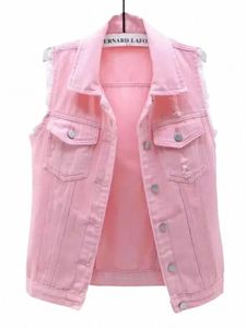 Sólido manga curta jean casaco streetwear feminino único breasted denim colete outono inverno casual turn-down colarinho bolso r4a1 #