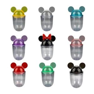 9 cores pequenas 12 onças acrílico mouse orelha tumblers com palha tampa de cúpula de plástico transparente para crianças festas de parede dupla 2456
