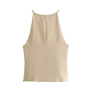 Women's Tanks Vest Khaki Tank Tops Solid Sleeveless 2024 Sexy Cropped Top Backless Elegant Fashion Y2k Woman Blouses Mujer Blusas