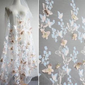 Fabric Butterfly embroidery mesh fabric embroidery 3D flower watersoluble lace skirt dress wedding dress fabric