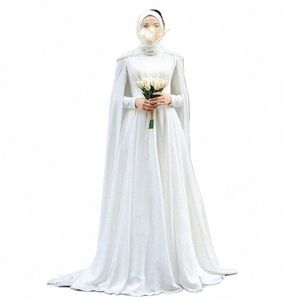 elegante Francia Hijab musulmano Wedding Dr A-Line Chiff Cape Dubai Arabo Abiti da sposa 2023 Dr nuziale bianco per la sposa J8bV #