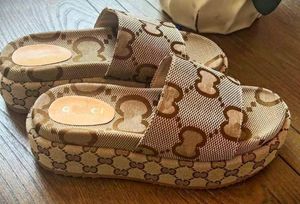 Designer tofflor lyxiga kvinnor sandaler sommarplattform platt bilder platt tjock botten broderi linnesandal plattformsreglage