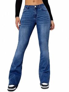2024 Elegant kvinnor flare stretch mustasch jeans mager klocka botten hög midja denim byxor lady blue y2k punk lg byxor l3of#