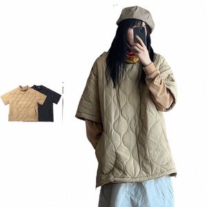 retro Quilted Parka Men Women Winter Thickened Cott Lightweight Pullover Solid Color Hulugrid Loose Warm Short Sleeves Jacket P5vZ#