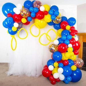 Decoração de festa 128 pcs confete azul vermelho amarelo branco ação balões guirlanda kit para meninos e meninas jogos heróis decorações de aniversário