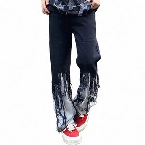 Hip Hop High Street Baggy Jeans Uomo Donna Harajuku Patchwork Nappe Pantaloni casual Primavera Autunno Punk Pantaloni in denim dritto Nuovo e1eR #