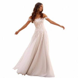 Chandela Simple Wedding Dres Off the Shoulder Peat Appliciques Boat Neck Bridal Gown Suknia Slubna Anpassad för kvinnor 63SG#