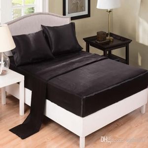 Imiterade sidenbäddar Sheets Solid Color Satin Bed Sheet Cover Bed Stead Twin Full Queen Size Grey Black White299i