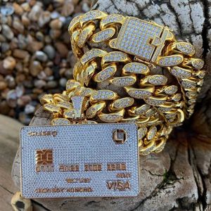 Full Iced Out Credit Card Pendant Necklace Mens Gold Silver Color Hip Hop Jewelry With Tennis Chain Charm CZ Jewelry Gifts X0707248S