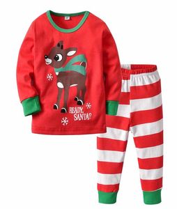 Abbigliamento per la casa dei bambini039 Set pigiama natalizio dei bambini039 Pantaloni a righe di cervo di Natale stampati in rosso per ragazzi e ragazze twopie6707157