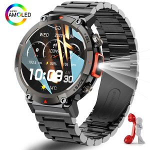 2023 New Outdoor Smart Watch Erkekleri Flashlight Sport Fitness Bilezik Kan Basıncı IP67 Su Geçirmez Smartwatch Android için