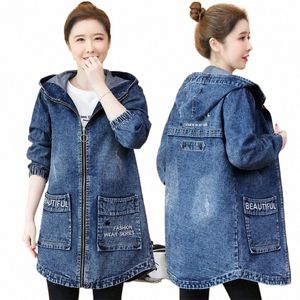 Giacca di jeans femminile primavera e autunno giacca a vento con cappuccio 2024 New coreano Fi allentato casual Lg maniche lunghe in denim vestiti delle donne P4Wj #