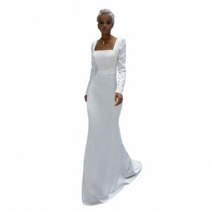 uzn Ivory A Line Satin Wedding Dr Square Neck Lg Puff Sleeves Bridal Gown With Belt Brides Dr Vestido De Novia B21j#