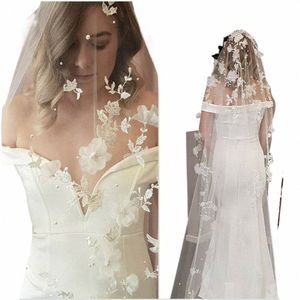 Aplikacje Wedding Veil 3D FRS Pearls Bridal Veils Kaplica Długość Elegancka zasłona narzeczona ślubne s2is#