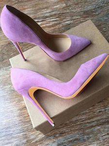 Dress Shoes Taro Purple Suede High Heel Ladies Sexy Pointed Toe Violet Pumps Slip On 12CM Office