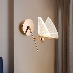 Настенный светильник, современный скандинавский минималистичный акриловый светильник с бабочкой для спальни, кабинета, гостиной, светильник из цинкового сплава, освещение от насекомых