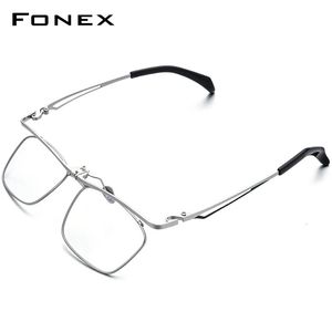 FONEX 180° Flip Glasses Frame Men Square Prescription Eyeglasses Full Optical Frames Korean Eyewear F8043 240314