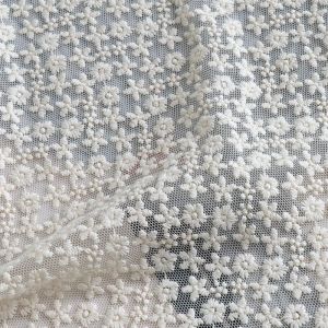 Fabric Soft Beige Mesh Flowers Full Embroidered Lace Fabric DIY Wedding Dress Curtain Doll Clothes Accessories by the meter