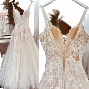 Lakshmigown Sexy Beach Wedding Dres illusi elferiques Boho Bride Dres Open Back A-line tulle bridals Robe de Mariee B7HQ#