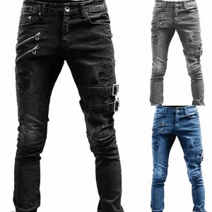 Våren och hösten dagliga casual byxor 4 färger mager stretch jeans motorcykel män solida färg jeans gata herrkläder 2024 c1ky#