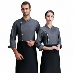 Män västra Restuant LG Sleeve Chef Jacket Män kafé Kock Kock Uniform Hotell Personal Wear Man Food Service Waiter Uniform Y6ch#