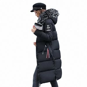 2024 Women's Down Parkas Winter Jacket Big Fur Collar Thick Slim Coat Fi Hooded Cott Outerwear Lg Winter Woman Coat T5MG#