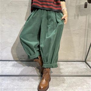 Frauen Hosen 2024 Frühling Herbst Kunst Stil Frauen Elastische Taille Solide Lose Länge Alle-abgestimmt Casual Baumwolle Breite bein