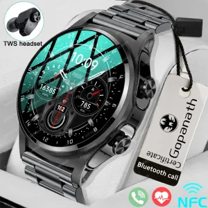 Relógio inteligente masculino relógio inteligente 2023 tws bluetooth fone de ouvido chamada música monitor de saúde multi-dial esporte fitness nfc smartwatch feminino