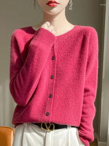 Women's Knits ADDONEE Women O-neck Cardigan For Spring Merino Wool Sweater Long Sleeve Pure Color Office Lady Basic Clothes Korean Style