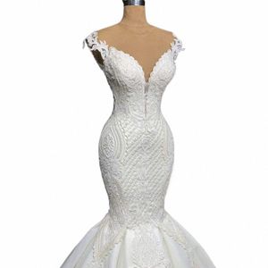 Islanda Poppy Luxury Sirena da sposa Dres che borda applicazioni di pizzo maniche da sposa Dr Court Train Vestido de Noiva x48a #