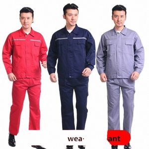 Abbigliamento da lavoro Imposta Uomo Donna Giacca riflettente + pantaloni Resistente all'usura Macchina riparatori Officina Tuta Ingegnere Uniforme da lavoro L9Gd #