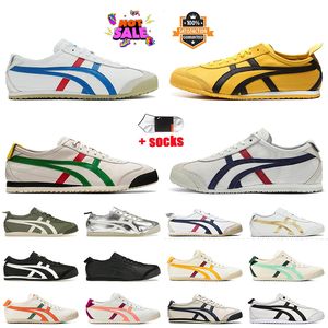 TIPER TIGER TIGER México 66 Designer Casual Sapatos Casual Mulheres mensagens Onitsukass Trainers planos brancos azuis azuis prateados tigres dourados tênis de tela de tela esportiva 36-45