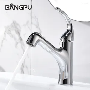 Banyo Lavabo muslukları Bangpu Çeken musluk 2 fonksiyonu tek saplı spout akışı püskürtücü nozul monte edilmiş krom