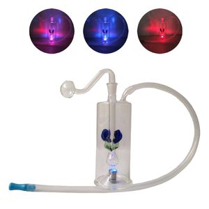 Queimador de óleo de vidro Bong Hookah Bubbler com mudança automática de cor LED Luz Perc Filtro Câmara 10mm Tubo de água de óleo masculino