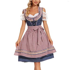 カジュアルドレスドイツの伝統的な格子縞のdirndlドレスオクトーバーフェストコスチューム女性のための衣装ハロウィーンコスプレファンシーメイドエプロンパーティーローブ