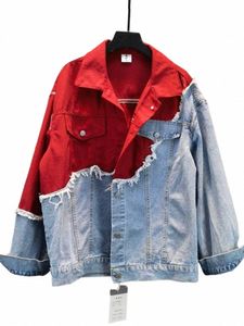 autumn Denim Jacket Women Streetwear Fi Irregular Patchwork Jeans Jacket Female Casual Loose Jeans Coat Streetwear V55v#