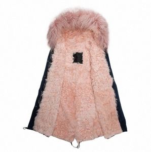 Koreański projekt Winter Women Women LG Wool Coat z kapturem kurtka Cmere Pink podszewka Parkana 34yi#