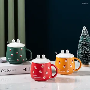 Muggar jul tecknad keramik hushåll frukostmjölk med lock sked kaffe stor volym dricka semester gåva