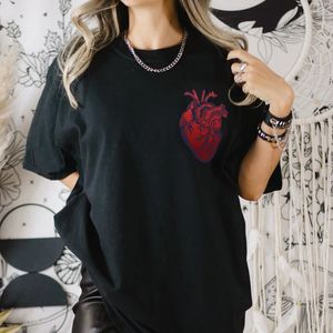 Anatomical Heart Pocket Print T Shirt Women Hipster Nurse Cardiology Tshirt Streetwear Eesthetic Anatomy Graphic Tees Tops 5xl 240315