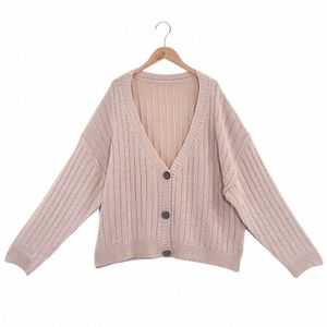 Осенне-зимний свитер с v-образным вырезом, кардиган, новый сплошной цвет, одежда на открытом воздухе, нежный повседневный универсальный свободный женский топ больших размеров k8Mi #