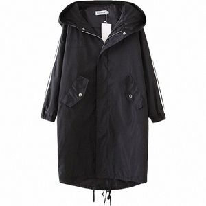 women's Clothing Trench Coats Plus Size Spring Autumn Loose Hooded Drawstring Waist Asymmetric Length Outerwear Y0ID#