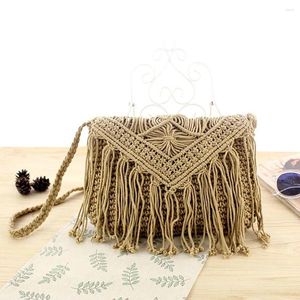 Shoulder Bags Casual Solid Crossbody Bag Zipper Women Cotton Rope Woven Tassel Sling Ladies Bohemia Beach Fashion Handbags