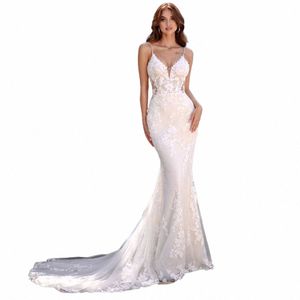 Tixlear Elegante sirena da sposa Dr V-Neck Spalline in pizzo Applique Backl Abito da sposa Lunghezza pavimento Abiti da sposa B0xP #