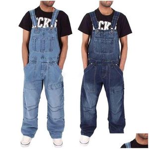 Men'S Jeans Mens 2021 Men One Piece Fl Length Suspender Pants Casual Loose Wide Leg Slim Pocket Overalls Denim Jumpsuits Ripped Drop Dhnjl