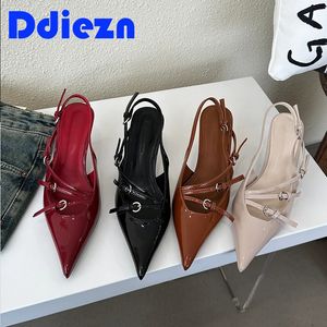 2024 Shoes Ladies High Heels Sandals Pointed Toe Shallow Female Footwear Fashion Buckle Strap For Woman Pumps 240322