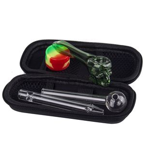 DABPIPES ZT004 Skull Spoon Rökning Rörväska Set Dab Rig Glass Pipe Oil Burners Silicon Jar Dabber Tool Portable Case