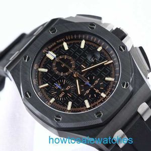 Relógio de pulso masculino AP Royal Oak Offshore modelo 26405 máquina automática de cerâmica preta mostrador preto masculino mostrador azul agulha 44 mm conjunto completo